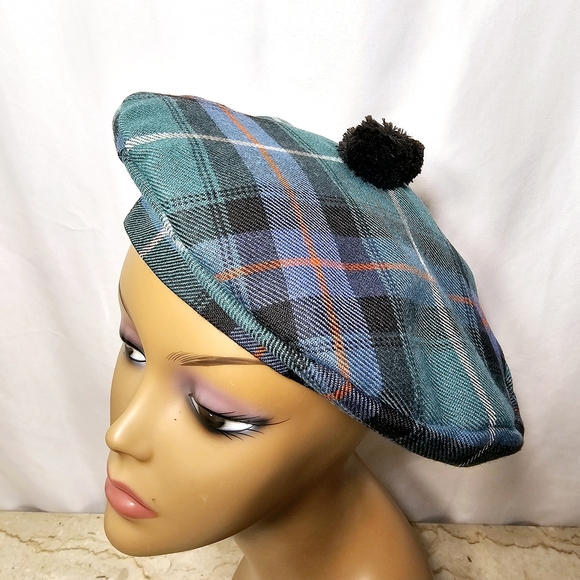 Lochcarron 100% New Wool Green & Blue Plaid Tam O'Shanter Scotland Hat - Picture 5 of 9